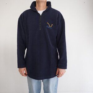 Vintage '90S Visions Resortwear Navy Alaska Zip Up Outdoor Fleece Sweater L